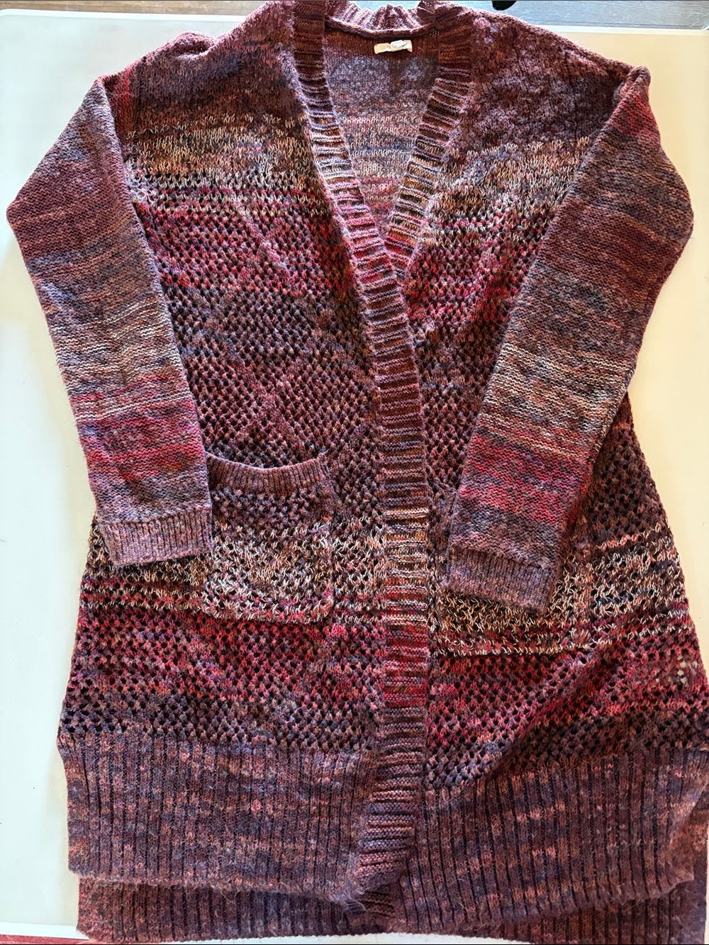 Maurices Marled Open-Front Cardigan in Berry Blend